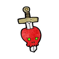 cartoon sword in skull tattoo N2