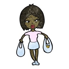 cartoon woman with shopping bags N7