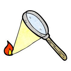 cartoon magnifying glass starting fire N5