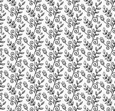 Black and white doodle foliage seamless pattern