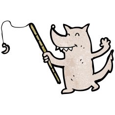 cartoon wolf with fishing rod N5