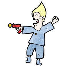 cartoon future man with ray gun N3