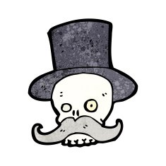 cartoon skull with mustache N18