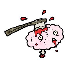 gross cartoon brain with axe in N2