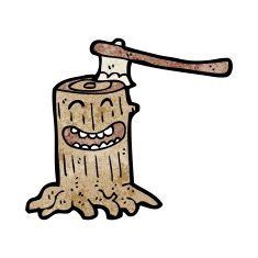 cartoon tree stump with axe N2