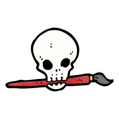 cartoon skull holding paintbrush in mouth N4