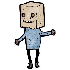 cartoon man with paper bag on head N3