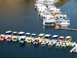 Colorful houseboats on the Lake Success in California