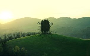 green hills at sunset