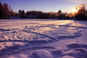 snowy frozen lake at twilight, Sweden