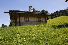 mountain hut in the alpine meadow
