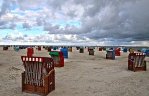 beach chairs on the beach at the North sea in Germany