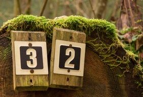 Wooden shields with "3,2" numbers