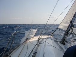 sailing boat on the waves of the mediterranean sea