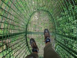 man in the latticework basket