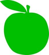 drawing of a green apple with a leaf