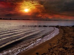 Landscape of beach at the sunset