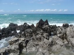 rocky coast on the background of a raging sea