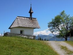 Beautiful colorful mountain chapel on a sunny day