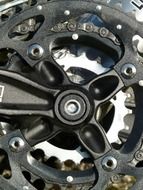 Close-up of the metal gears on a bicycle wheel