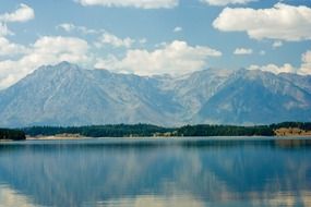 mountains reflected in the lake in Yellowstone National Park, Wyoming