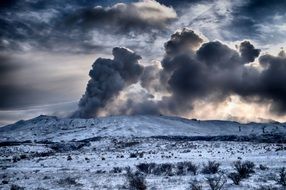 clouds over a volcano in japan