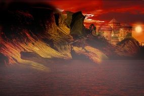 fantasy rock castle in mountains