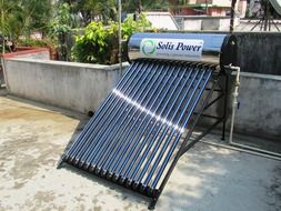 solar water heater on roof, india, shimoga