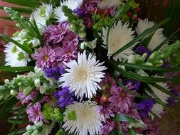 bouquet of colorful flowers with green leaves
