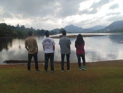students admiring view of mountains