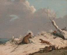 Painting Henry Thomas Alken hunters in the countryside in winter