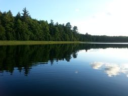 reflection in the water of the picturesque shore of the lake