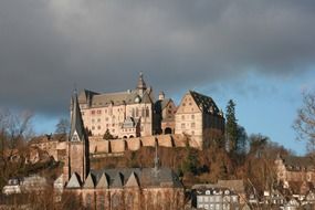 marburg castle on top of mountain above old city, germany, hesse