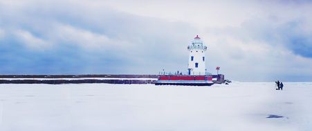 lighthouse frozen sea panorama