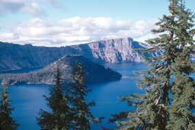 panorama of the blue lake in the crater