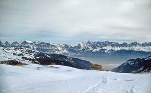 landscape of snowy switzerland alps