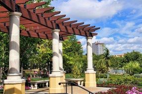 pergola and flowering plants in the park