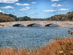 stone bridge in fall landscape, usa, connecticut, darien