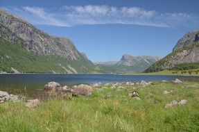 Landscape of fjord mountains