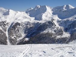 Beautiful white landscape with snow-capped mountains in South Tyrol, Italy