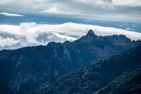 panoramic photo of ettaler manndl mountain and white cloudy sky