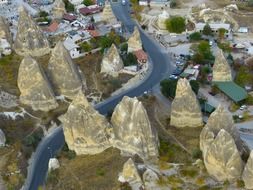 panorama of rocky dwellings in cappadocia