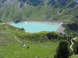 aerial view of lake in countryside