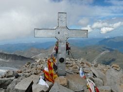 the cross mounted on the peak in the Pyrenees