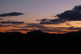 Beautiful and colorful sunset with clouds on the horizon over the mountains