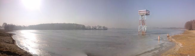 lifeguard observation tower on the lake