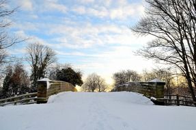 bridge over the river in the snow