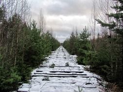 Railroad tracks in the snow in Russia