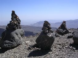 picturesque rock stone piles at mountains, oman