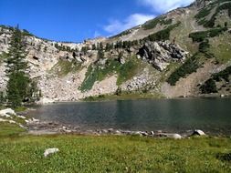 a lake on the background of picturesque mountains in Wyoming